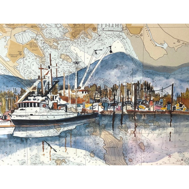 2000 - 2009 Sitka Harbor by Kay McCarty Framed Alaska Watercolor Print on Chart For Sale - Image 5 of 11