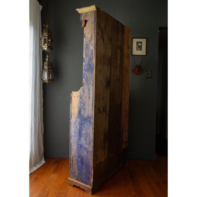 Rustic Blue Painted 19th Century Romanian Step Back Cupboard Cabinet For Sale - Image 14 of 18