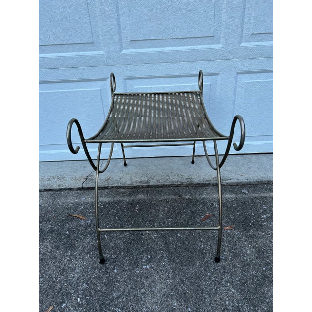 Metal Mid 20th Century Metal Scoop Scroll Vanity Stool For Sale - Image 7 of 7