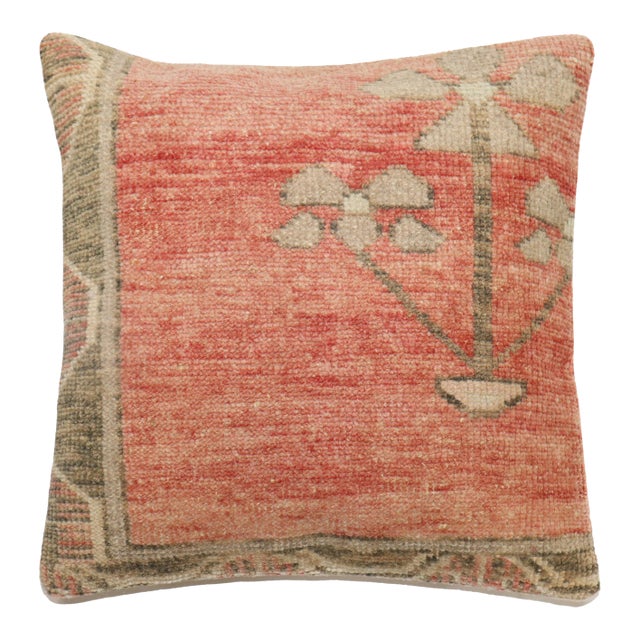 Soft Red Oushak Rug Pillow For Sale