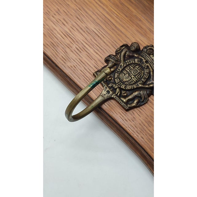 1960s Vintage Viennese Oak Cane Wall-Mounted Coat Rack with Brass Hooks in Putto Motifs, 1960s For Sale - Image 5 of 17