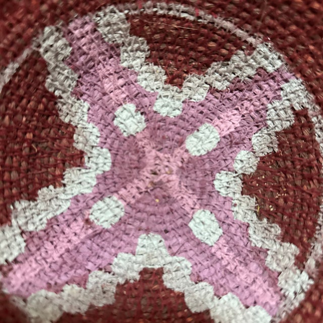 1980s Maroon Basket With Geometric Pattern For Sale - Image 4 of 7
