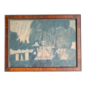 19th Century American Folk Art Memento Mori Memorial Watercolor Painting From Martha's Vineyard