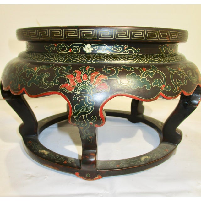 Chinese Enameled Wooden Vase Stand Circa 50s For Sale - Image 4 of 15