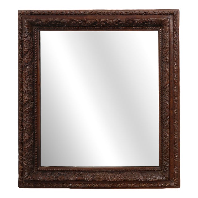 Large Antique French Carved Oak Mirror, 19th Century For Sale