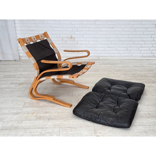 Norwegian Model Kengu Armchair in Leather and Bentwood from Rybo Rykken & Co, 1970s For Sale - Image 4 of 18