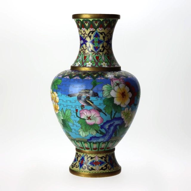 1920s Antique Chinese Figural & Floral Cloisonne Enameled Vase C1920 For Sale - Image 5 of 10