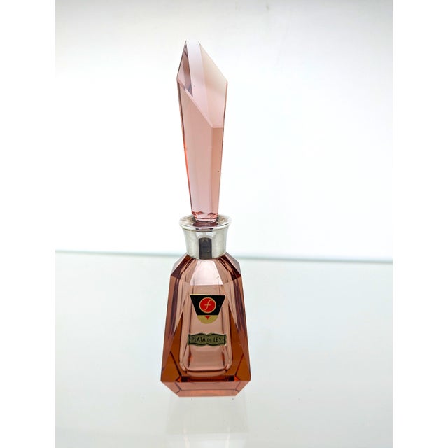 Pink Vintage Perfume Bottle in Pink Crystal Glass with Silver Collar, Spain, 1940s For Sale - Image 8 of 8