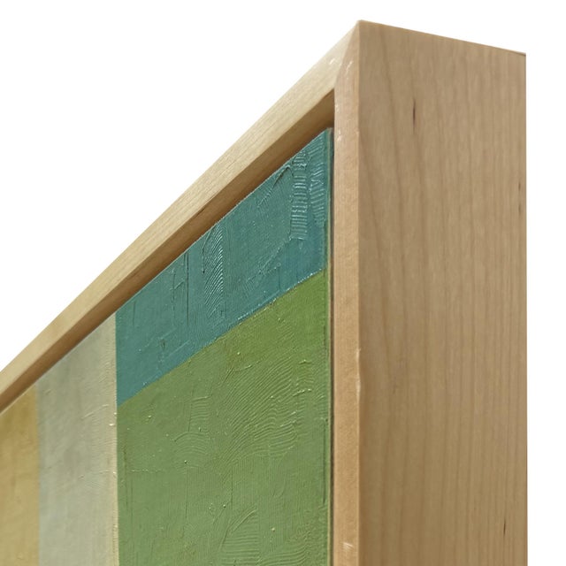Contemporary "Shades of Green" Abstract Oil Painting in Maple Float Frame For Sale In New York - Image 6 of 6