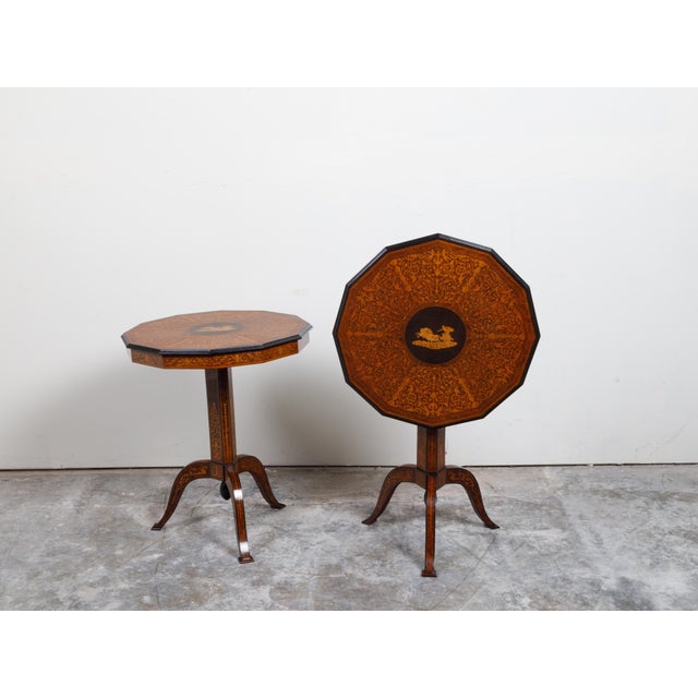 19th Century Pair of Italian Sorrento 19th Century Side Tables with Mythological Marquetry For Sale - Image 5 of 12