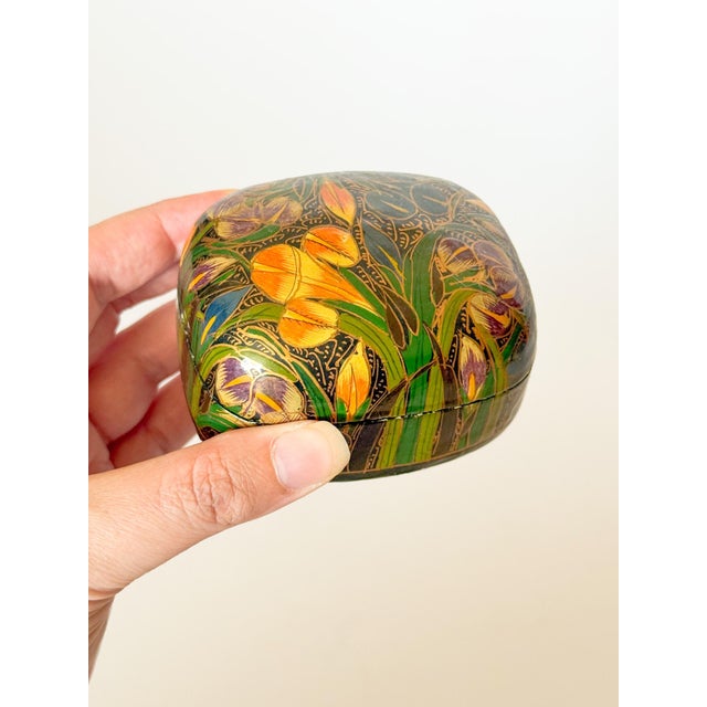 Fantastic Mid to Late 20th Century Indian Lacquered Hand Painted box with domed lid, made in Kashmir, India, known for...