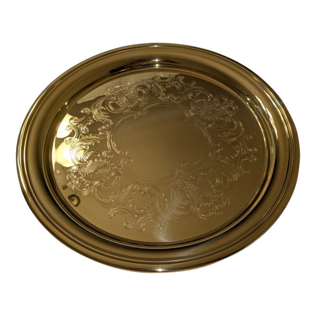 New Baldwin 12" Etched Round Brass Tray For Sale