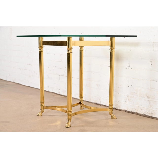 Labarge Labarge Hollywood Regency Brass and Glass Side Table With Hooved Feet, Circa 1960s For Sale - Image 4 of 8