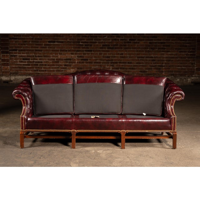 Mid 20th Century Vintage Chippendale-Style Camelback Chesterfield Leather Sofa in Oxblood For Sale - Image 5 of 12