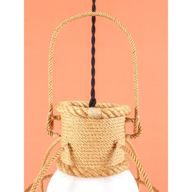 Audoux & minet lantern france, circa 1950 rope & opaline glass h: 45 cm / d: 26 cm excellent overall condition. Minor...