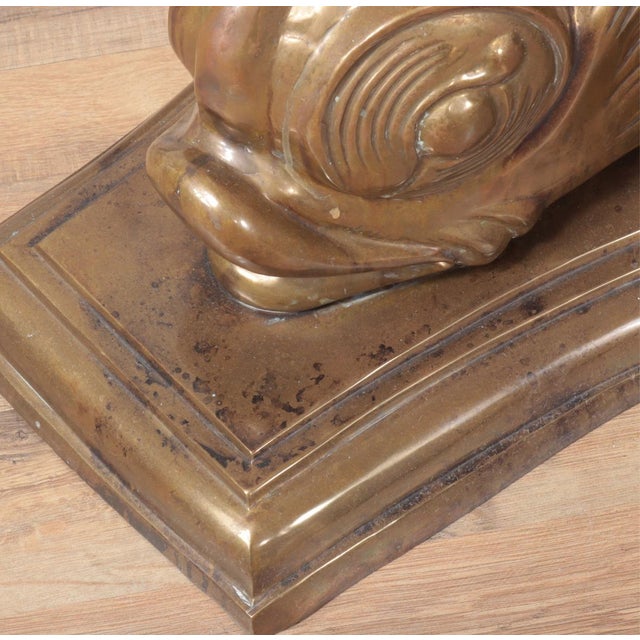 Metal Round Glass Top Dining Table With a Three Dolphins Solid Brass Base. Mid Century Modern Meets For Sale - Image 7 of 7