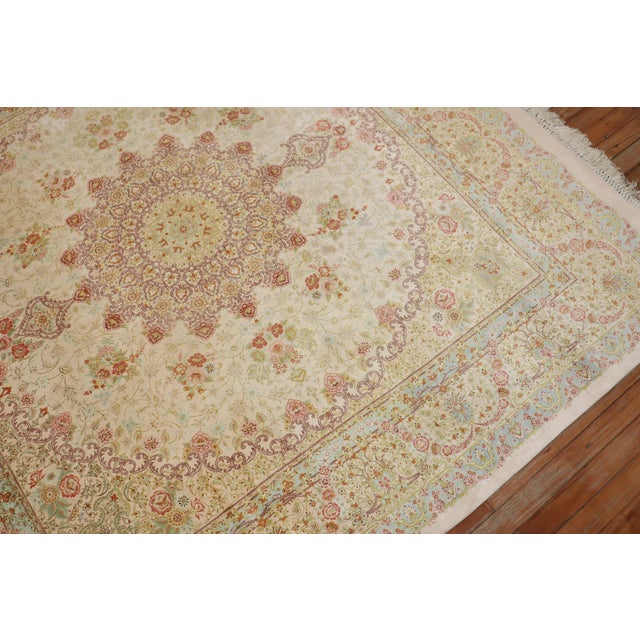 Green Late 20th Century Zabihi Collection Rare Square Size Silk Persian Qum Rug - 6'4" x 6'6" For Sale - Image 8 of 12