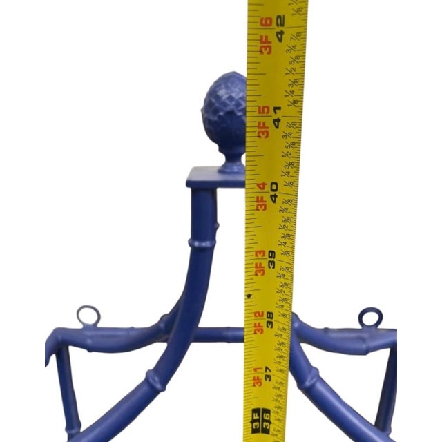 Metal Palm Beach Regency Cobalt Blue Faux Bamboo Pagoda Etagere For Sale - Image 7 of 12
