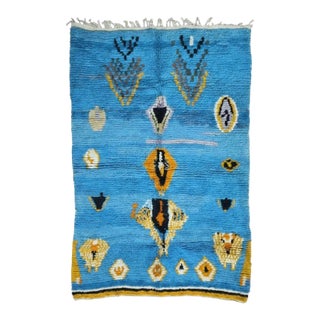 Blue Handwoven Berber Wool Rug - 8.9 X 7.2 Ft For Sale