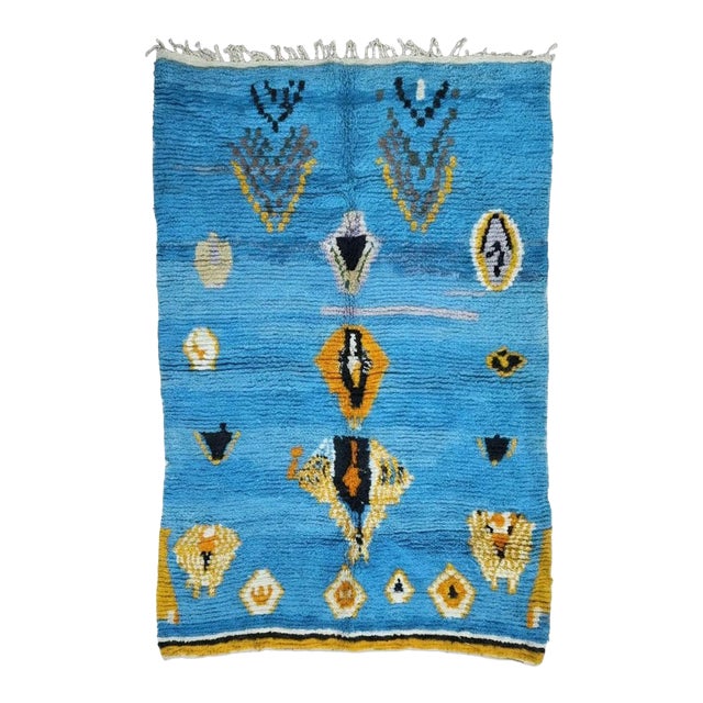 Blue Handwoven Berber Wool Rug - 8.9 X 7.2 Ft For Sale