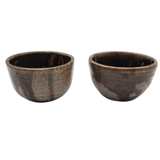 Studio Pottery Tenmoku Chawan Tea Bowls Set of 3 Wheel Thrown Signed Japan For Sale - Image 4 of 11