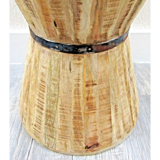 Vintage Rustic Indoor Outdoor Teak Stave Hourglass Side Table For Sale - Image 9 of 10
