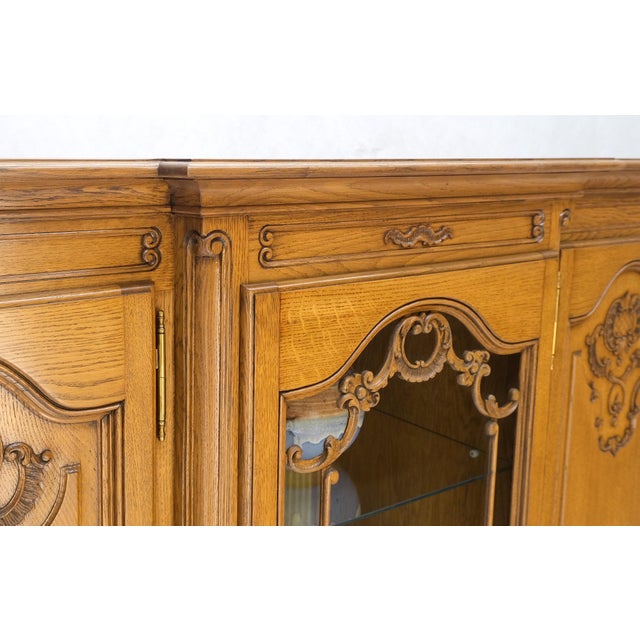 Mid 20th Century Carved Oak Oversize 5 Doors Long Credenza Cabinet Sideboard w/ Shelves Drawer For Sale - Image 5 of 17