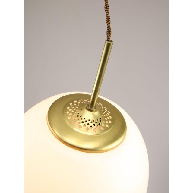 Mid-Century Modern Italian Opaline Glass and Brass Pendant Lamp For Sale - Image 4 of 16