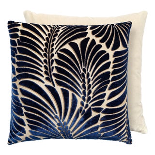 The House of Scalamandré Plumes / Velvet Pillow, Blue, 22 X 22 For Sale