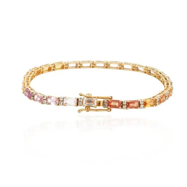 18k Gold Multi Sapphire and Diamond Tennis Bracelet For Sale - Image 4 of 7