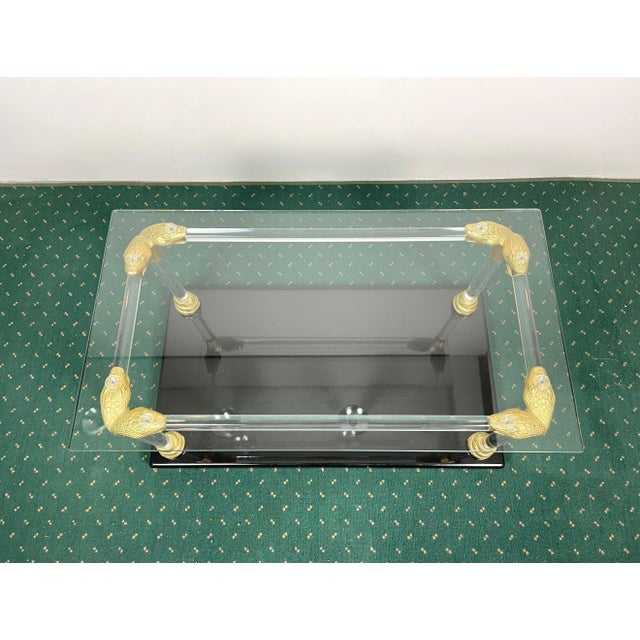 Acrylic, Wood & Brass Coffee Table, Italy, 1970s For Sale - Image 9 of 15