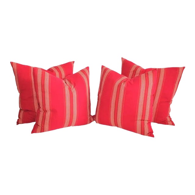 19th Century Red Stripped Ticking Pillows/Pair For Sale
