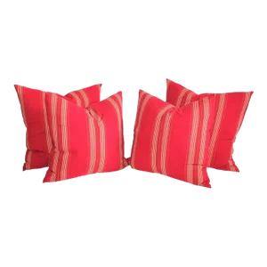 19th Century Red Stripped Ticking Pillows/Pair