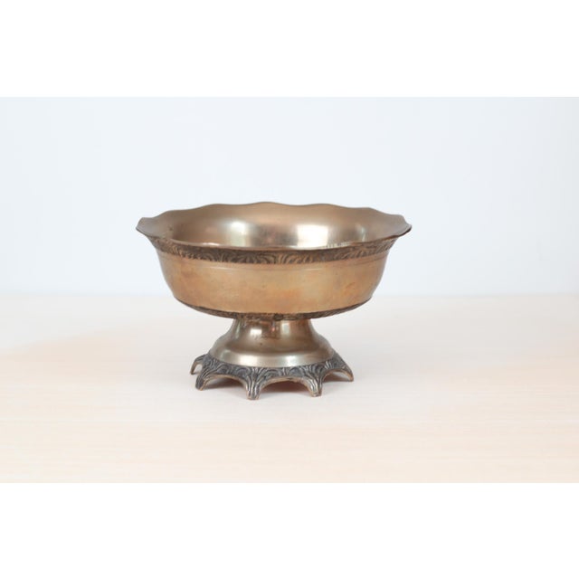 Mid-Century Solid Brass Pedestal Bowl With Scalloped Rim For Sale - Image 4 of 14