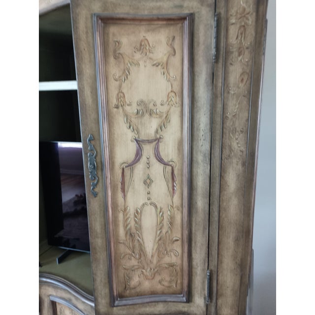 Hooker Seven Seas Old World Hand Painted Serpentine Media Armoire 79" X 46" X 25" Brown, Sage For Sale In Charlotte - Image 6 of 14