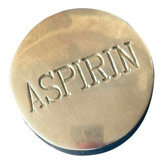 Late 20th Century Vintage Brass Aspirin Pill Box in Pop Art Style For Sale