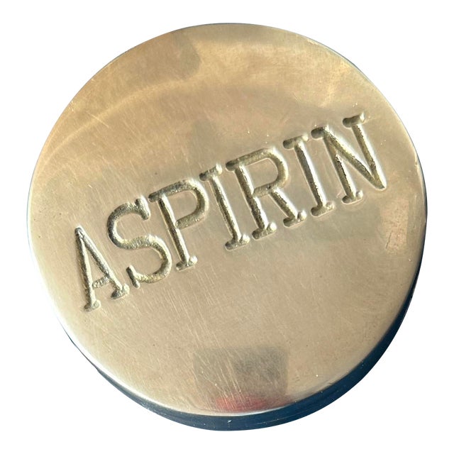 Late 20th Century Vintage Brass Aspirin Pill Box in Pop Art Style - Doctor Gift For Sale