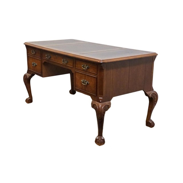 HEKMAN FURNITURE Solid Walnut Traditional Chippendale Style 58" Writing Desk w. Tooled Leather Top 30" High 58" Wide 30"...
