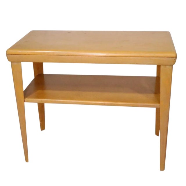 Champagne Mid 20th Century Heywood Wakefield Champagne Two Tier Side Table For Sale - Image 8 of 13