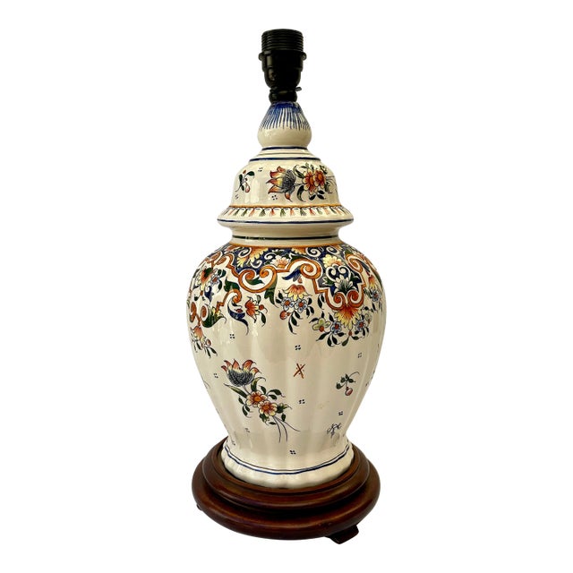 Boho Chic Hand Painted Floral Ginger Jar Table Lamp For Sale