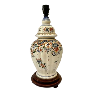 Late 20th Century Boho Chic Hand Painted Floral Ginger Jar Table Lamp
