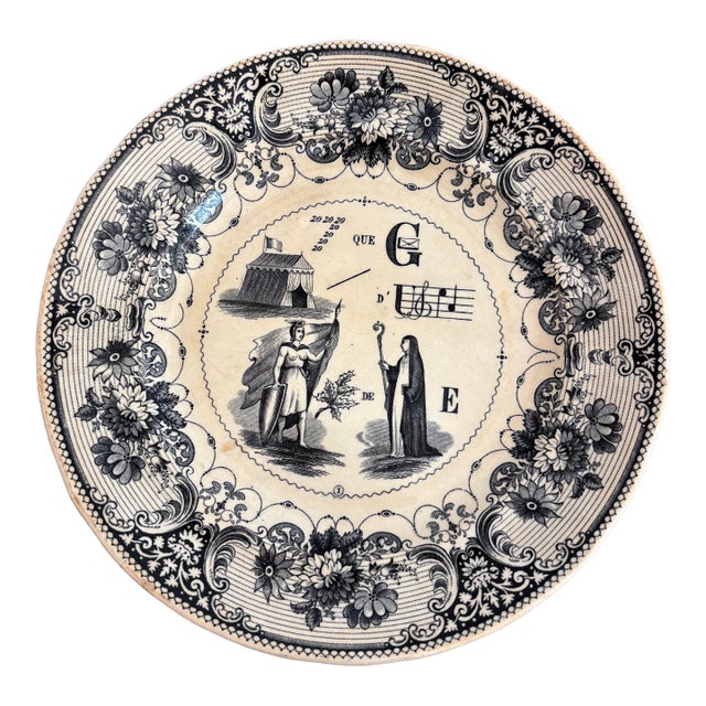 19th Century French Rebus Picture Puzzle Decorative Plate For Sale