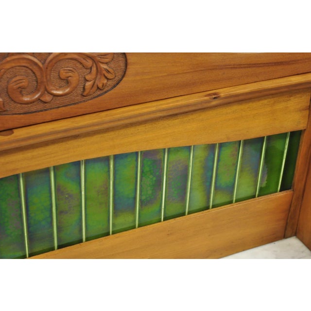 Antique English Arts & Crafts Birch Wood Green Tile Backsplash Washstand Server For Sale - Image 10 of 18