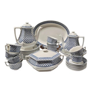 Late 20th Century Adams "Brentwood" Ironstone Luncheon Set, Made in England, Blue Backstamp- 39 Pieces For Sale