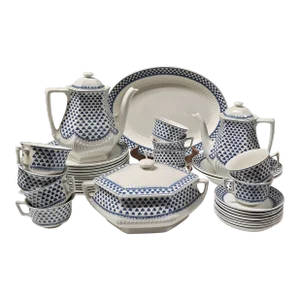 Late 20th Century Adams "Brentwood" Ironstone Luncheon Set, Made in England, Blue Backstamp- 39 Pieces