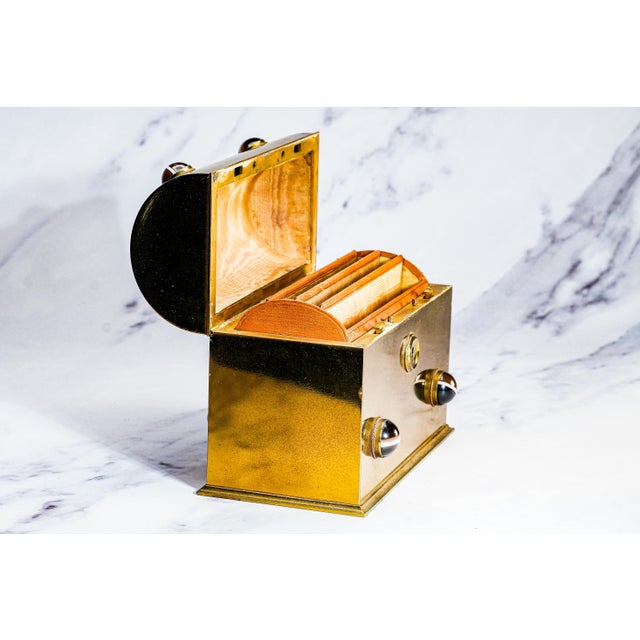 Stunning Victorian Aesthetic Movement Antique Brass Agate Stone Domed Desk Stationary Box Casket For Sale In New York - Image 6 of 17