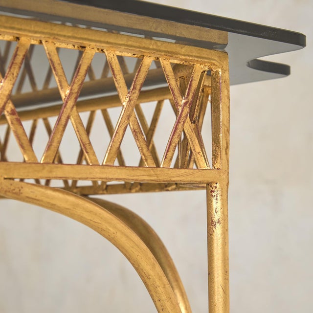Vintage Italian Gilt Bronze Desk or Dining Table with Smoked Glass Top For Sale - Image 10 of 11