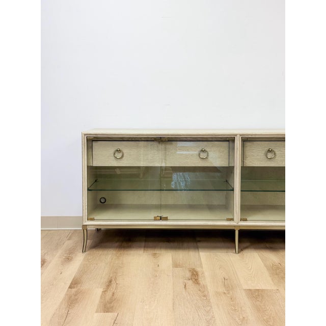 Modern American Drew Corsica Painted Gray Console Credenza Glass Doors Coastal For Sale - Image 12 of 18