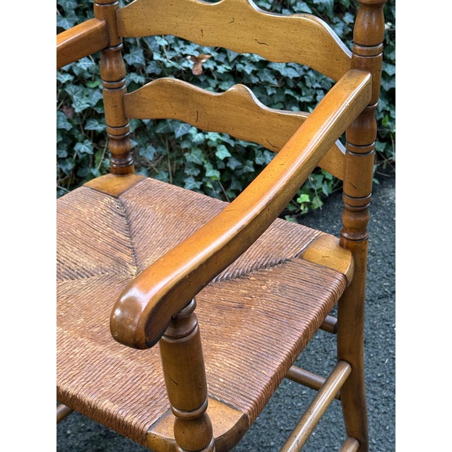 Pair of Rustic English Country Ladder-Back Armchairs With Woven Rush Seats For Sale - Image 10 of 12