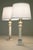 A sophisticated pair of Italian Carrara marble Classic Hollywood Regency Corinthian Column style table lamps from Italy...